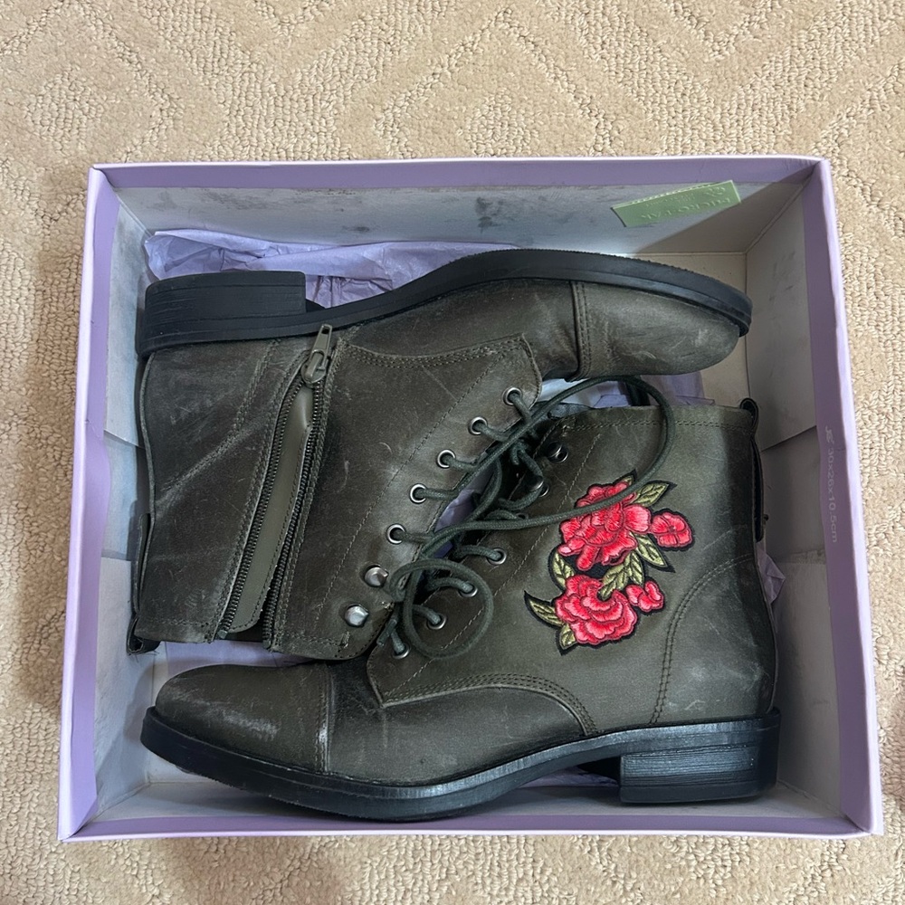Madden Girl Olive Floral Combat Boots